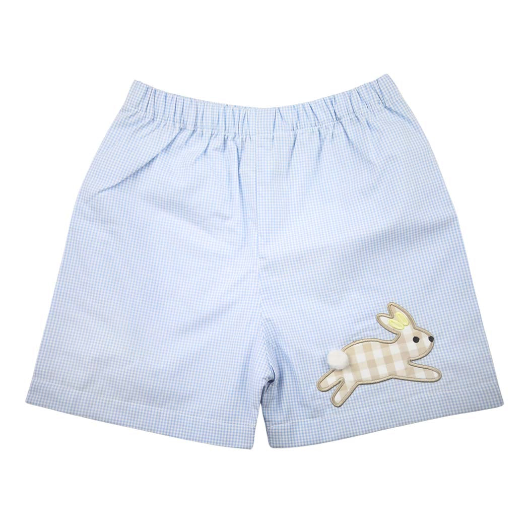 Blue Boys Shorts with Gingham Bunnies