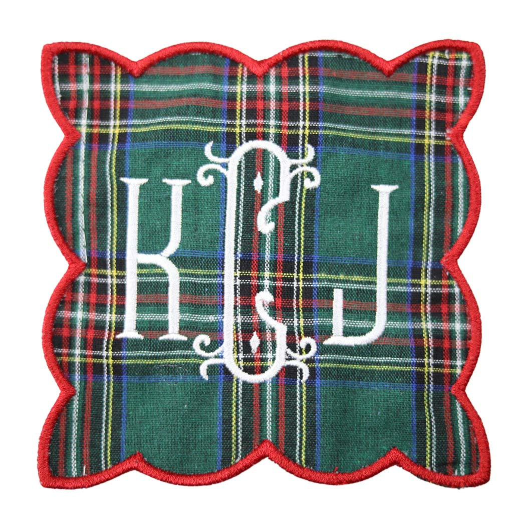 Green Tartan Monogram Cocktail Napkin