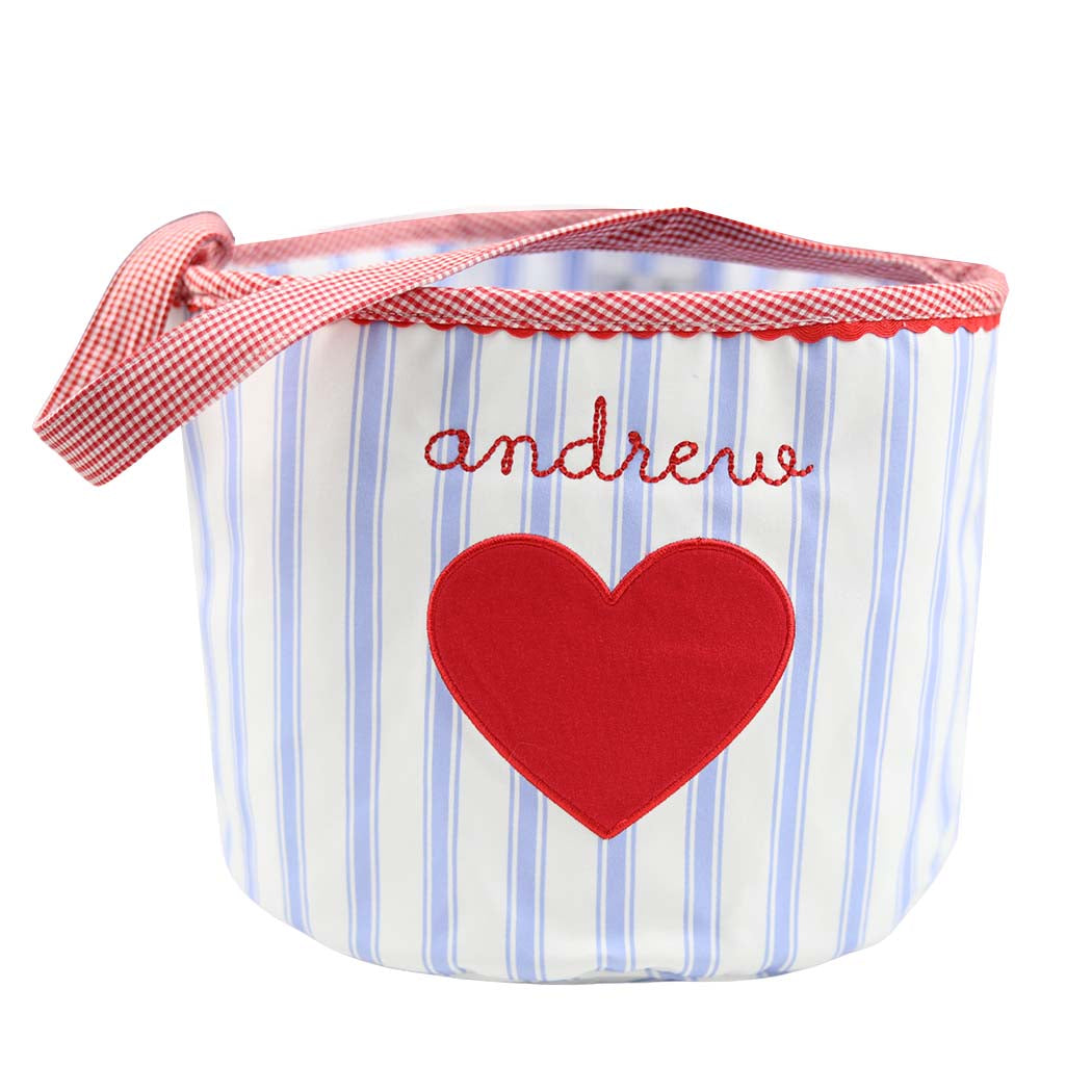 Valentine's Day Blue Ticking Striped Bucket with Heart