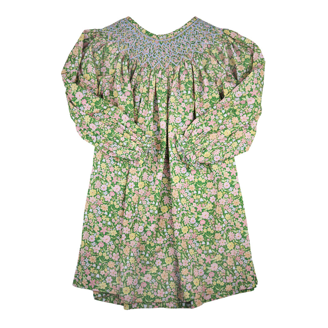 Green Floral Smocked Dress