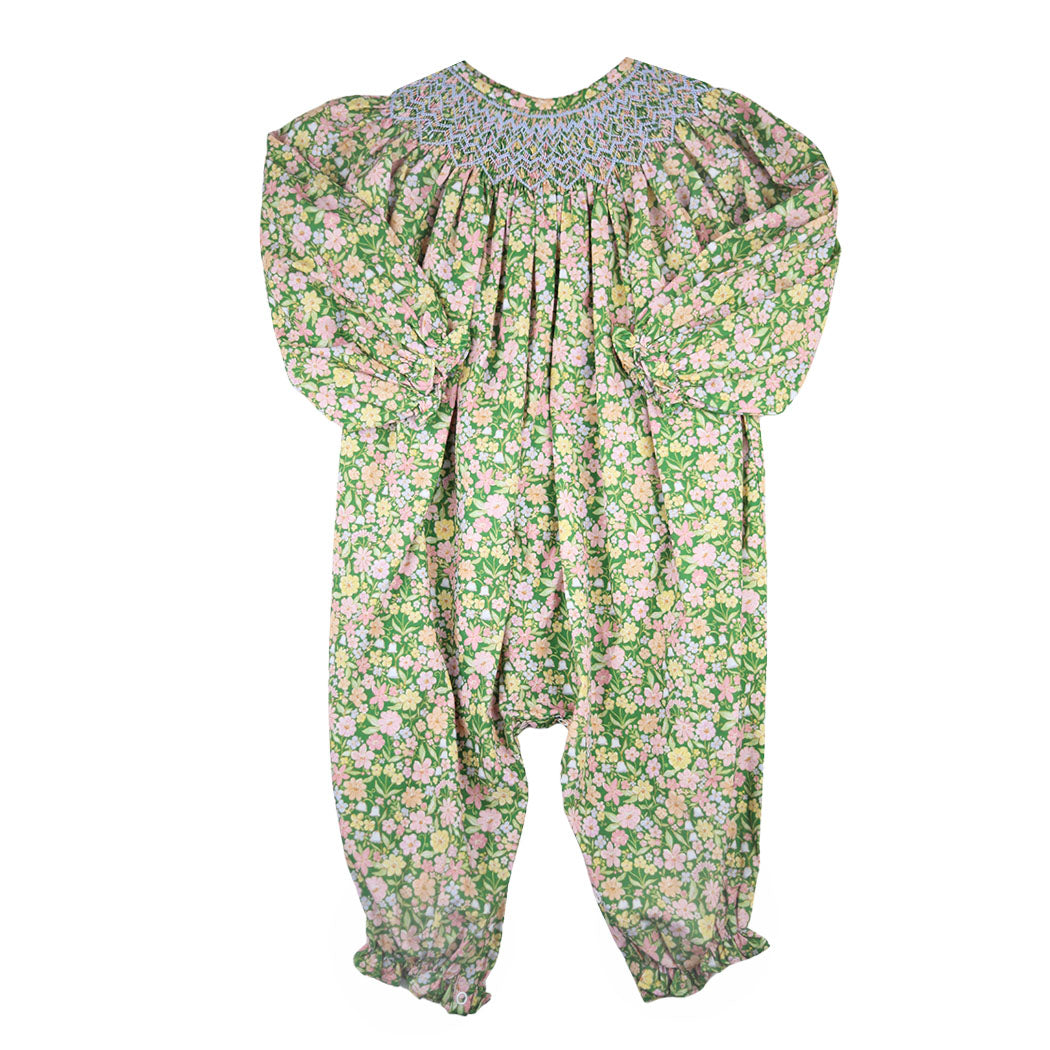 Green Floral Smocked Romper