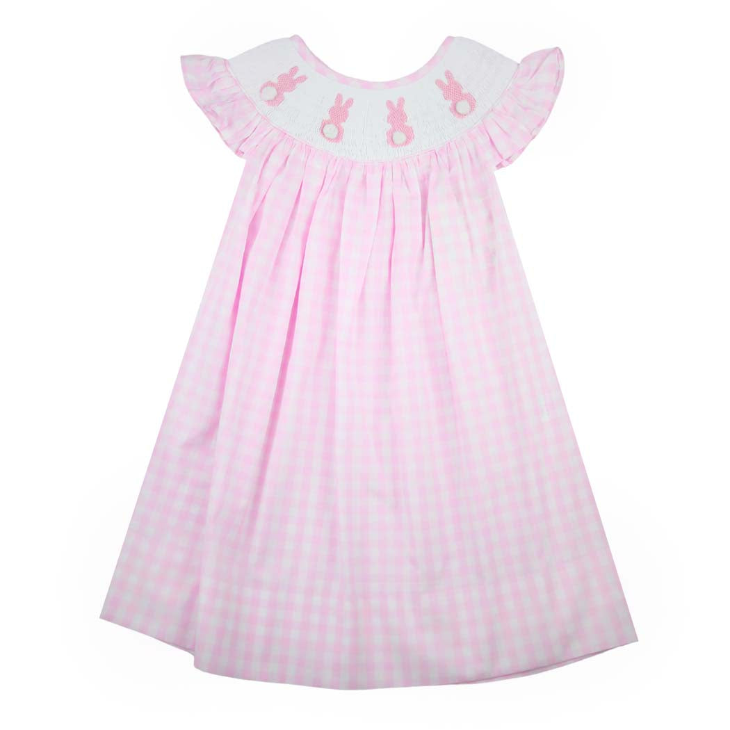 Pink Gingham Smocked Easter Bunny Dress