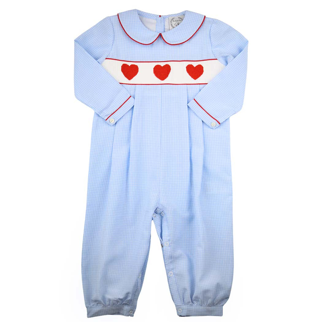 Blue Smocked Heart Romper