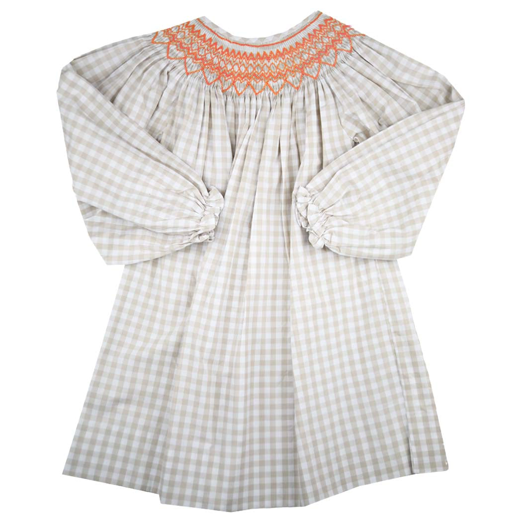 Autumn Khaki Gingham Smocked Dress