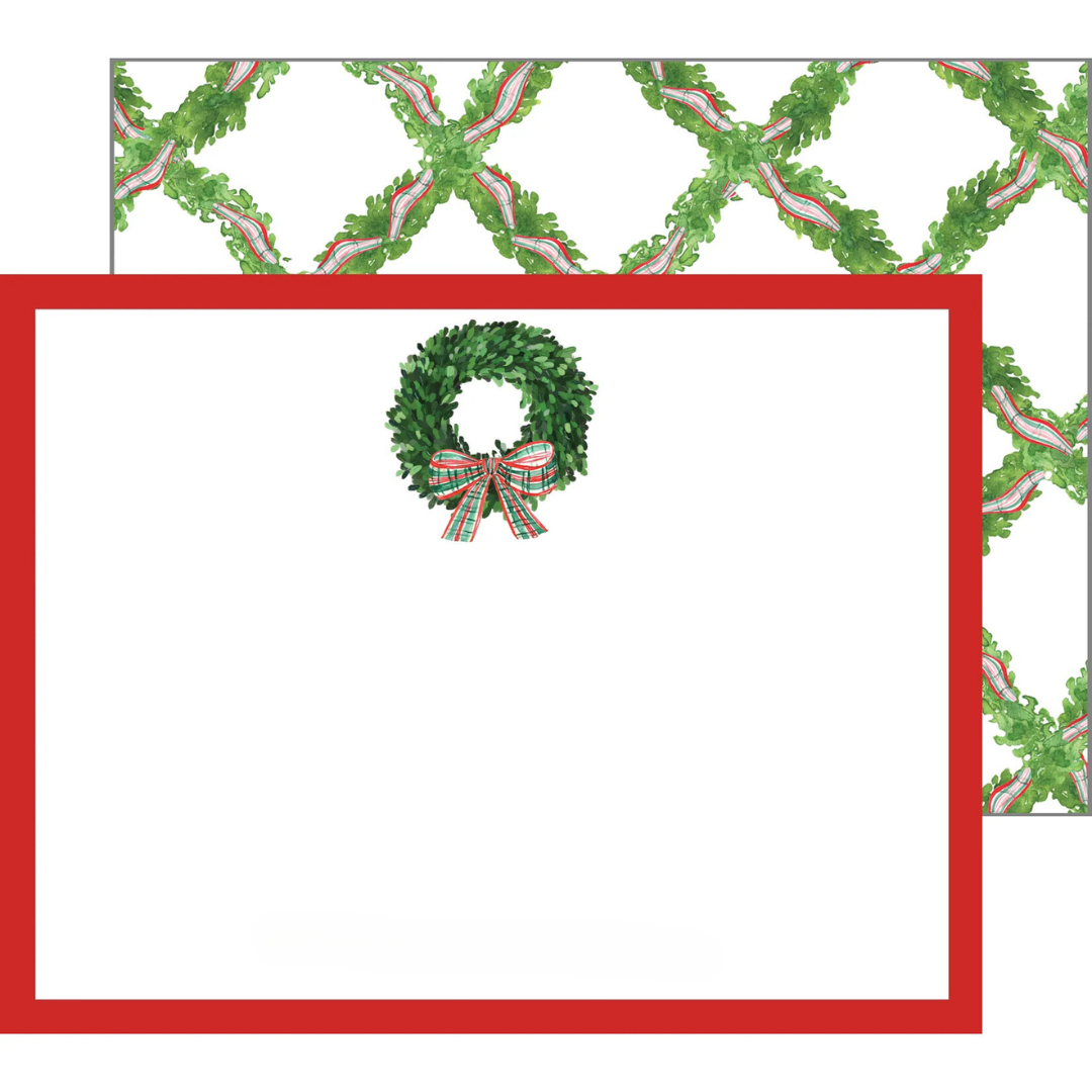 Wreath with Tartan Bow Christmas Flat Notecard