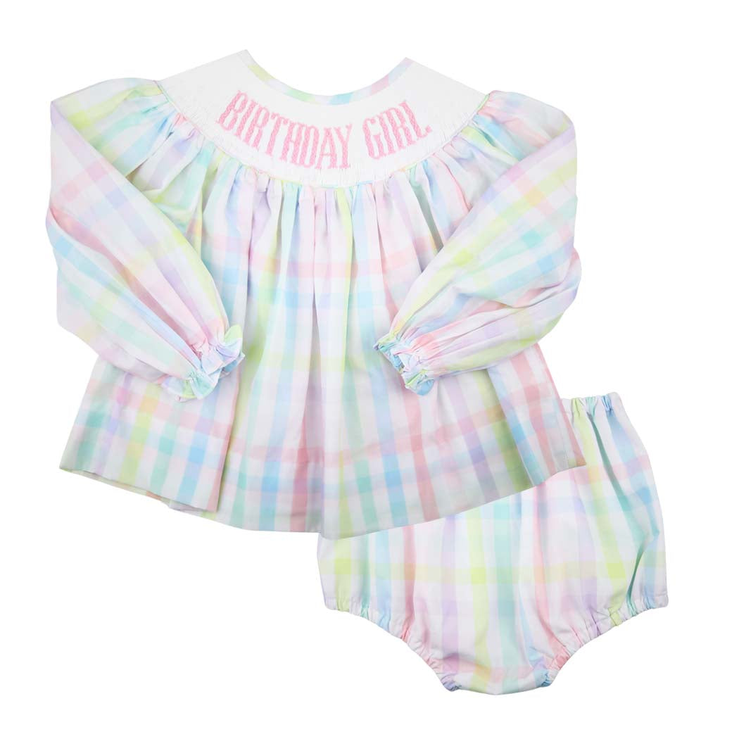 Birthday Girl Rainbow Plaid Bloomer Set