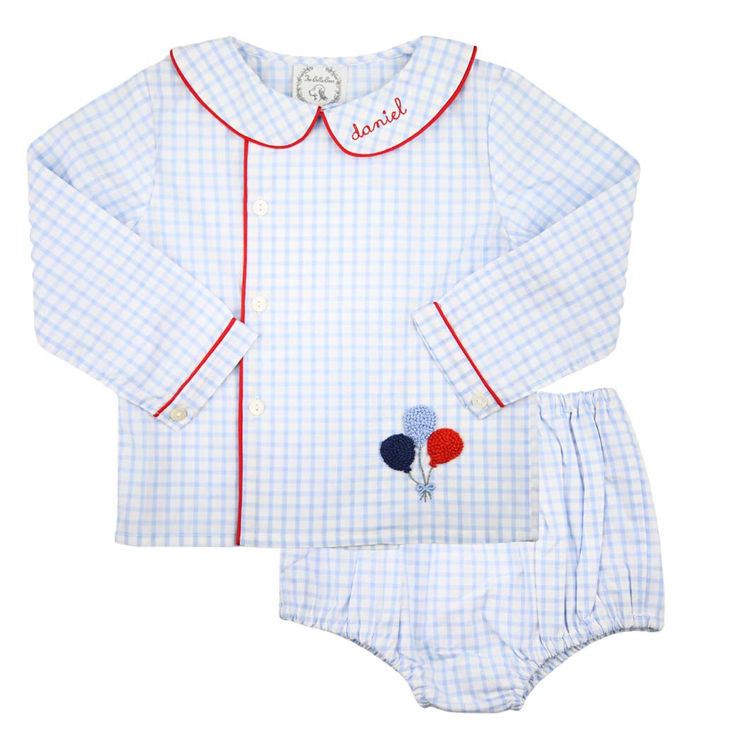 Birthday Boy Blue Windowpane Bloomer Set