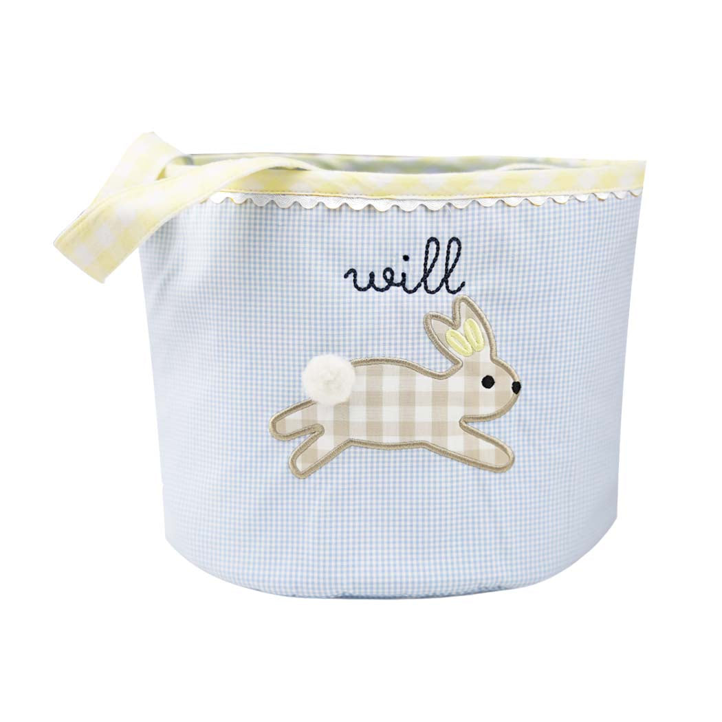 Blue Personalized Gingham Easter Bunny Bucket