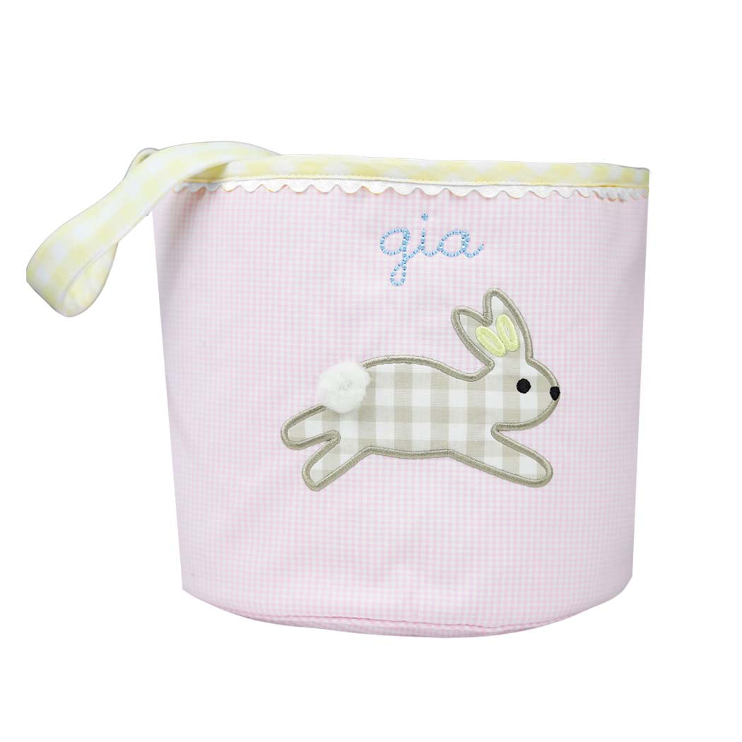 Pink Personalized Gingham Easter Bunny Bucket