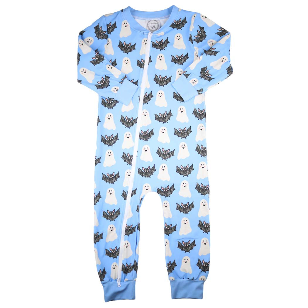 Blue Ghost Halloween Zip Romper