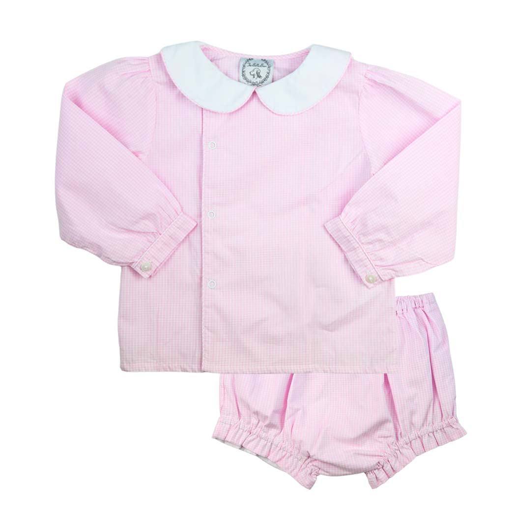 Poppy Pink Gingham Long Sleeve Bloomer Set