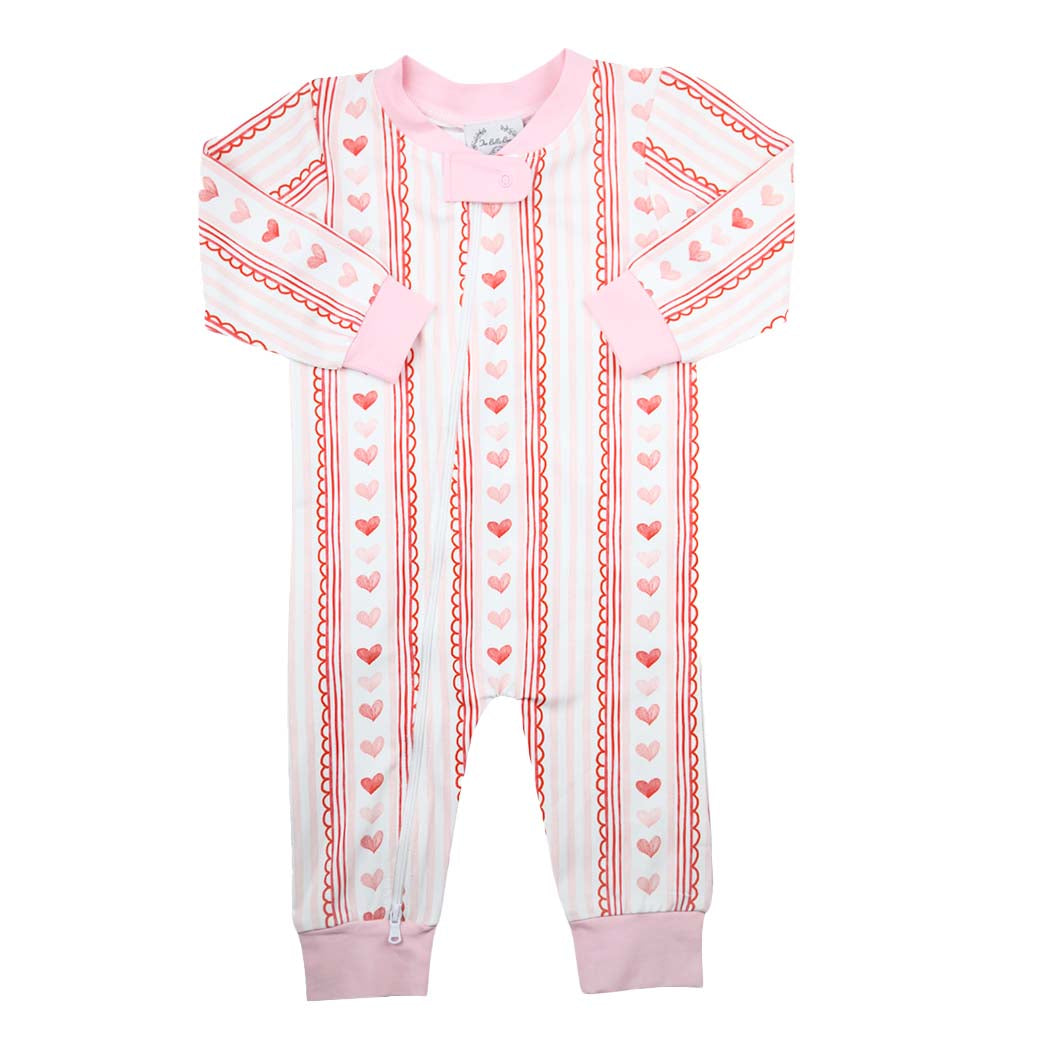 Pink Heart & Stripe Knit Baby Zip Romper