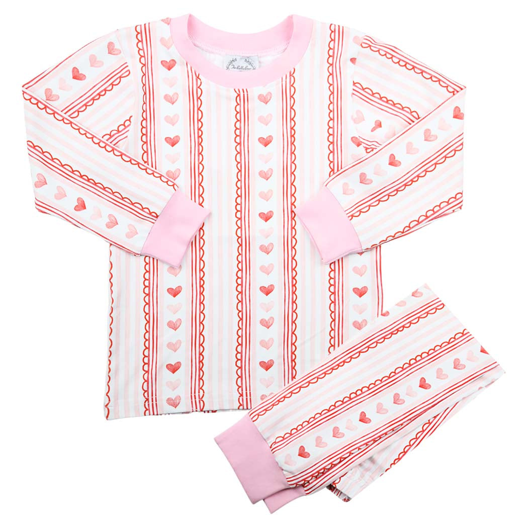 Pink Heart & Stripe Print Knit Loungewear Set