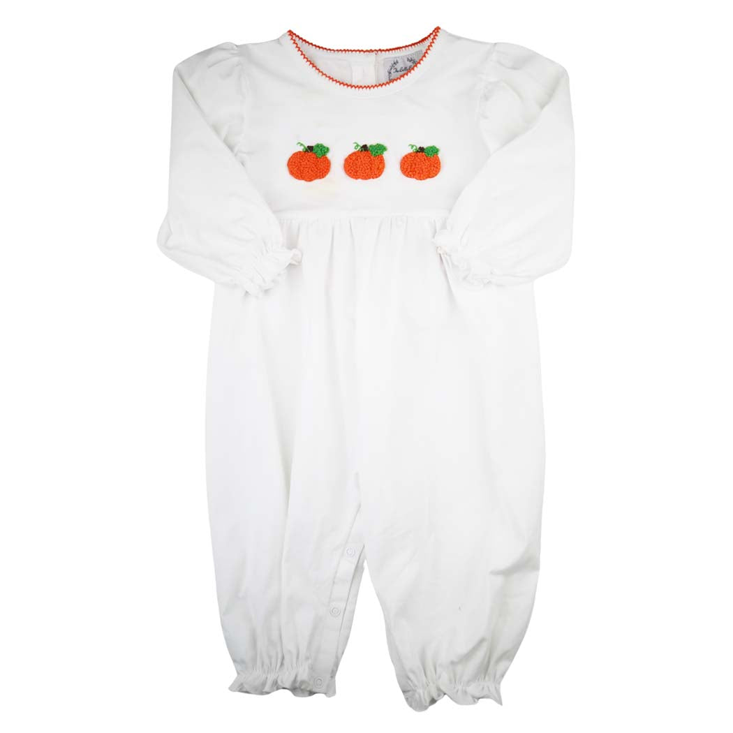 Classic Girls Pumpkin Romper with Bow