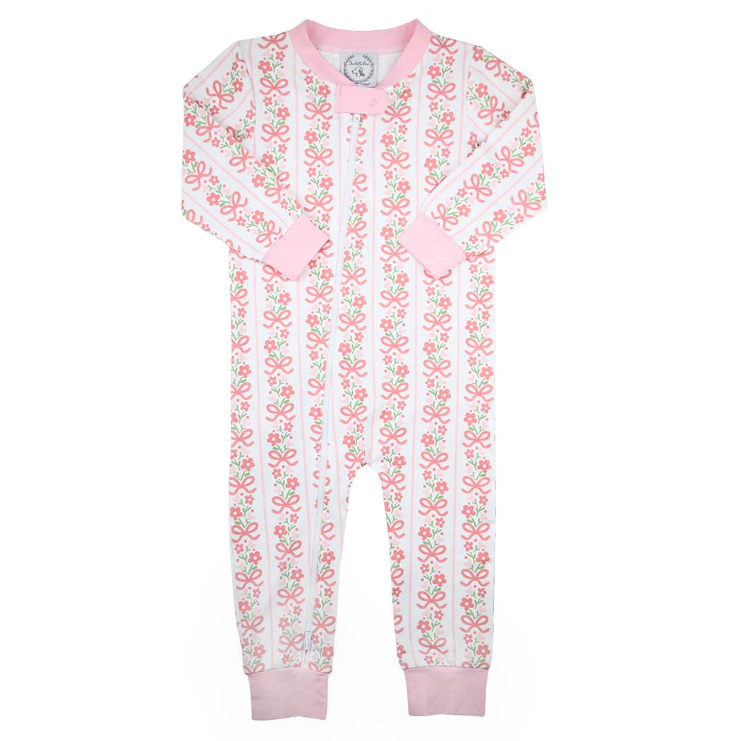 Valentine's Day Floral & Bow Knit Baby Zippered Romper