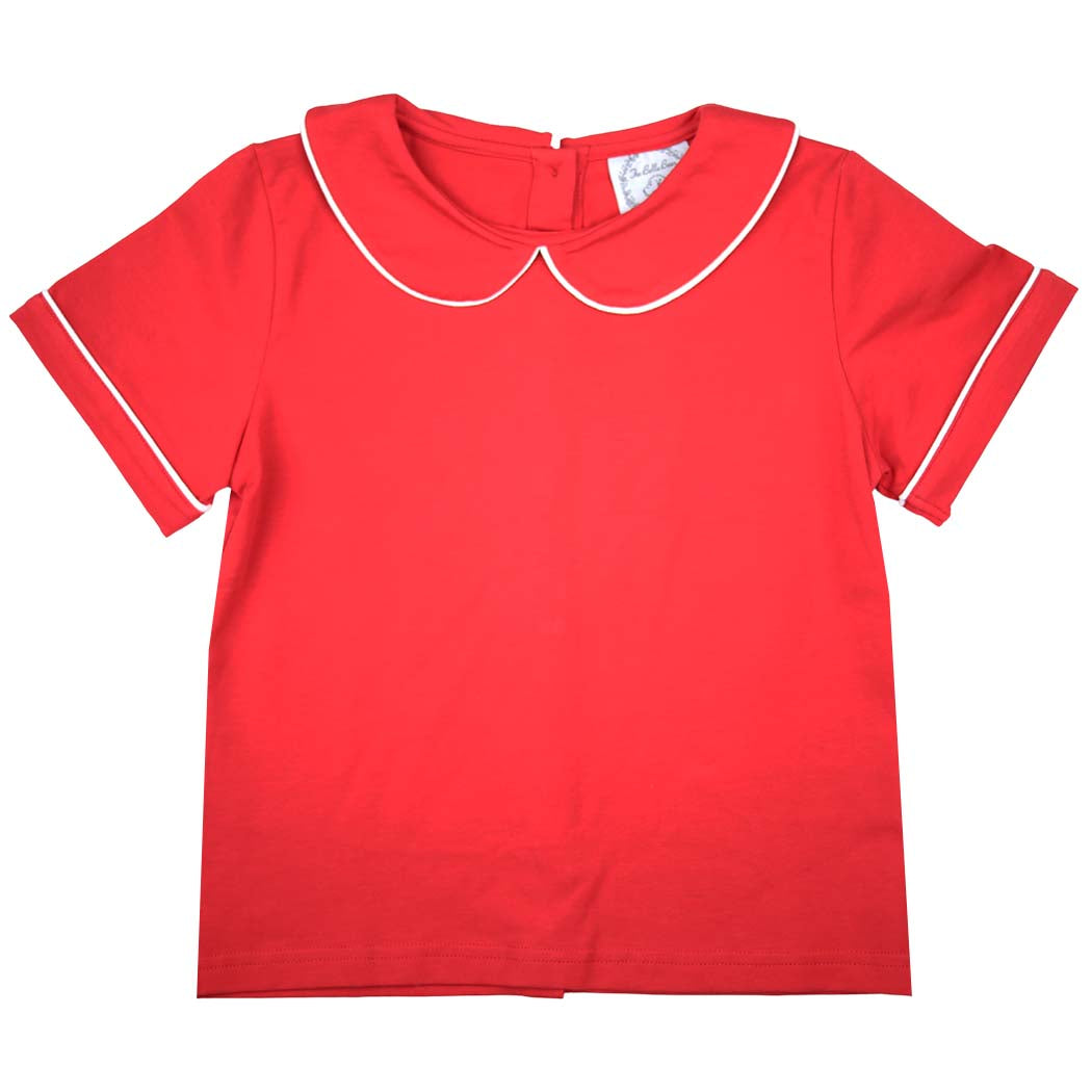 The Bella Bean Classic Kids Red Peter Pan Collar Shirt with Monogram Option Timeless Style Personalization 3mo