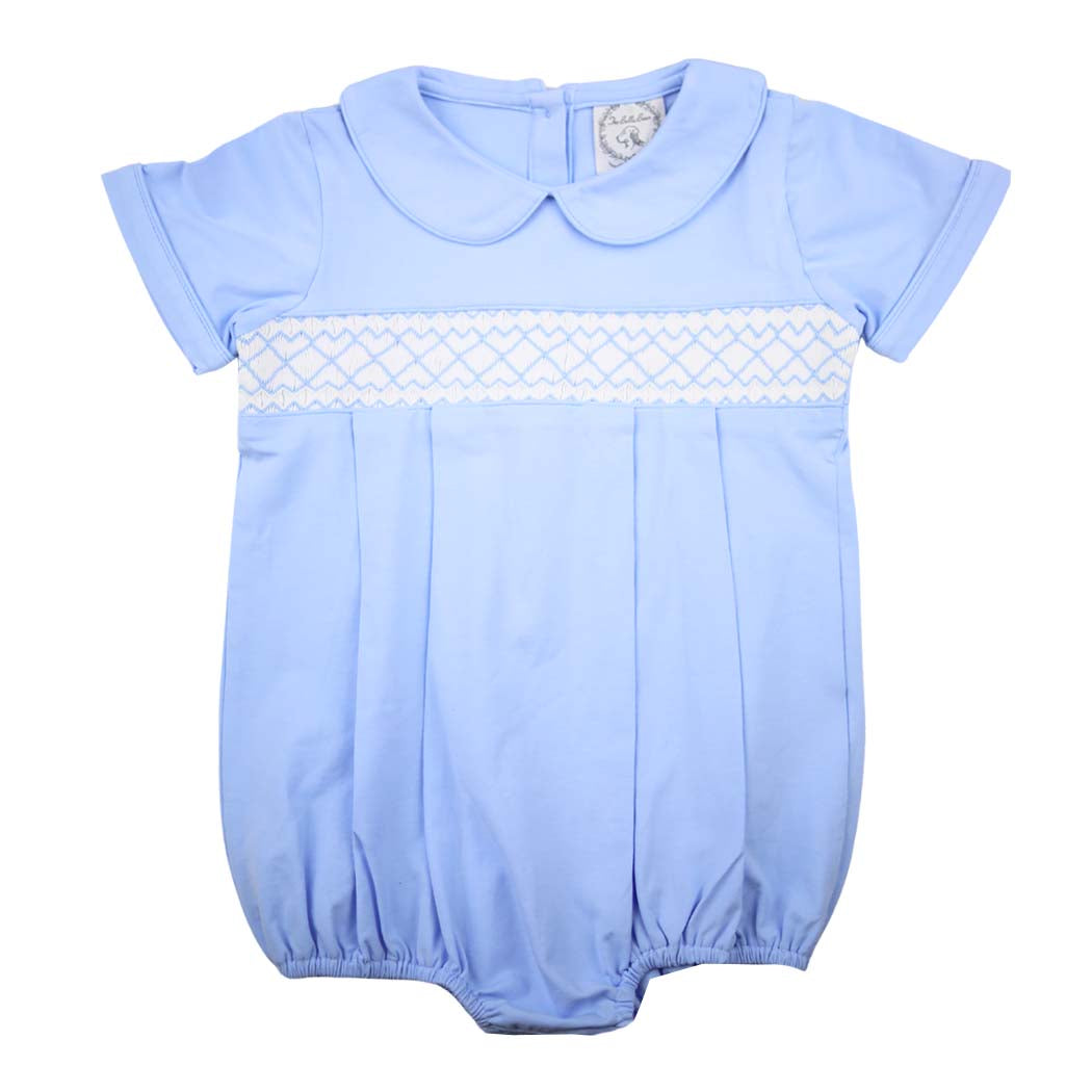 Blue Knit Smocked Bubble