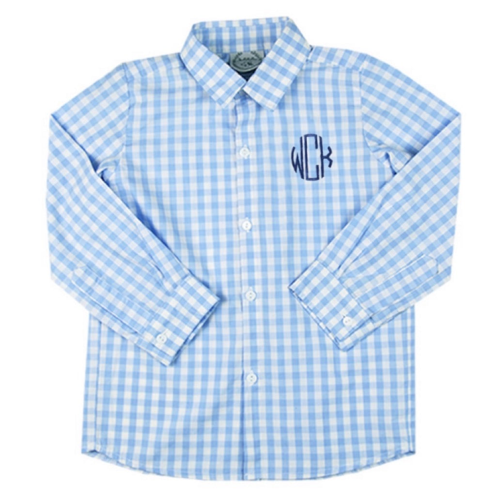 Blue Gingham Boys Button Up Shirt for Easter 4T